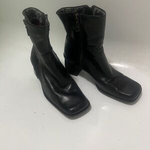 Nine West Double Zip Black Leather Ankle Boots